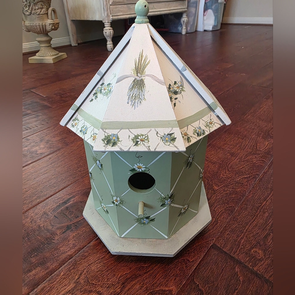Hand-Painted Sage Green Floral Birdhouse by Kathy Hatch